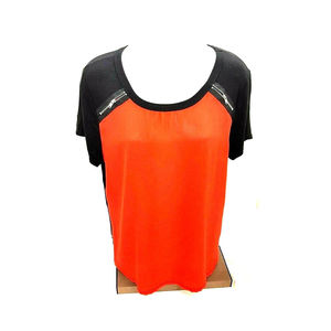 Evolve LA Womens Top Size Medium Accent Zippers Orange Black Short Sleeve